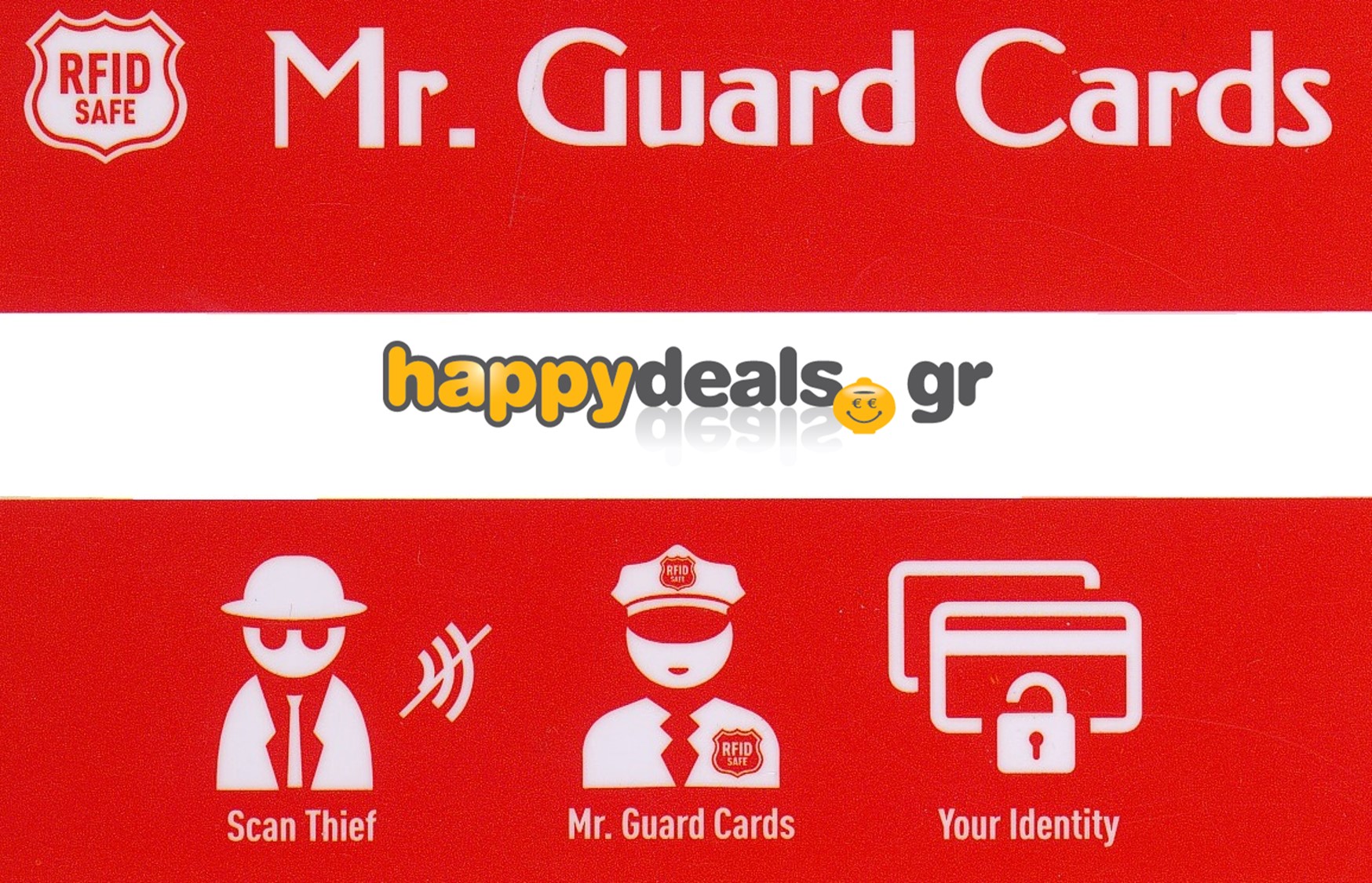 15€ από 30€ για την Security Card (Κάρτα Προστασίας Ανέπαφων Συναλλαγών), που προστατεύει γρήγορα και εύκολα τις κάρτες σας από επίδοξους κλέφτες. Για πρώτη φορά στην Ελλάδα, Αποκλειστικά από το Happydeals!
