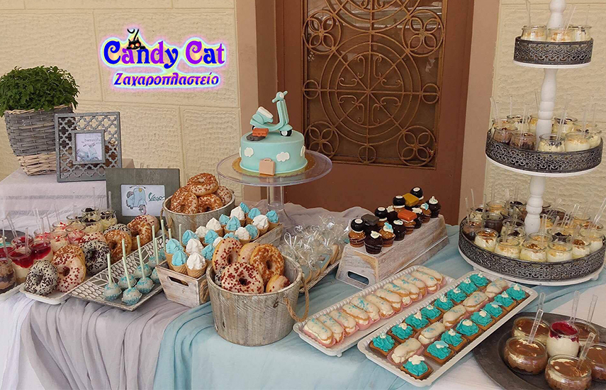 Από 169€ για μοναδικά πακέτα βάπτισης Candy Bar με στολισμό από το εργαστήριο ζαχαροπλαστικής Candy Cat στο Αιγάλεω