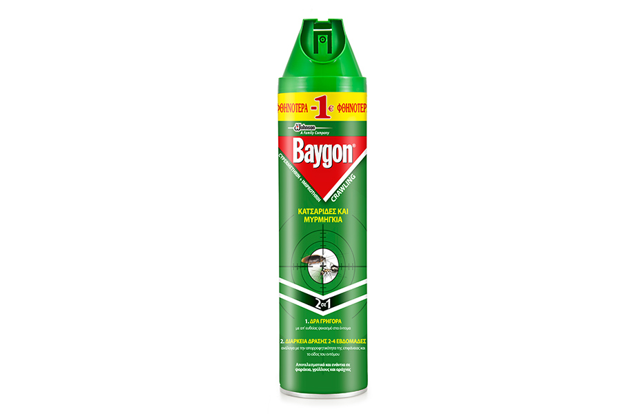 BAYGON Κατσαριδοκτόνο Spray Aεροζόλ: 1€ για συσκευασία 400ml, για προστασία από κατσαρίδες & μυρμήγκια